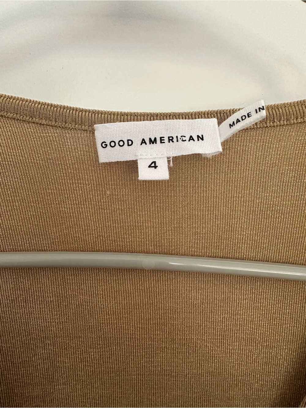 Good American Shimmer Wrap Midi Dress in Gold - Picture 4 of 5